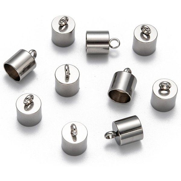 AnlaufgeschüTzte Kordelenden Aus Edelstahl 304, Edelstahl Farbe, 13X9 Mm, Bohrung: 3.5 Mm, 8 Mm Innen Durchmesser-image