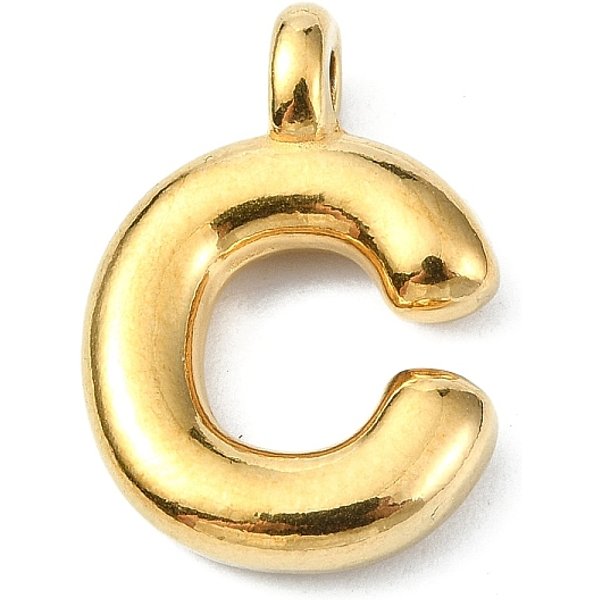 Ion Plating(Ip) 304 Stainless Steel Pendants, Letter Charm, Real 18K Gold Plated, Letter C, 19X13X4Mm, Hole: 1.6Mm-image