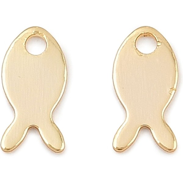 Brass Charms, Long-Lasting Plated, Nickel Free, Real 18K Gold Plated, Fish, 7.5X4X0.5Mm, Hole: 1.2Mm-image