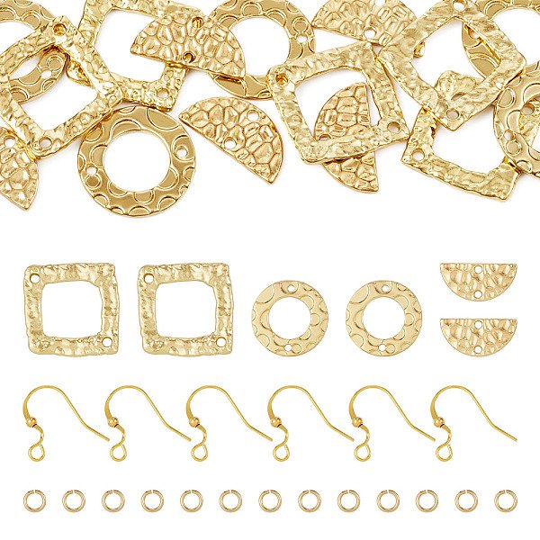 Kit Per Realizzare Orecchini Geometrici, Inclusi Anelli, Rombi E Ciondoli Per Connettori In Lega Semicircolari, Ganci Di Orecchini In Ottone, Oro, 72Pcs/Scatola-image