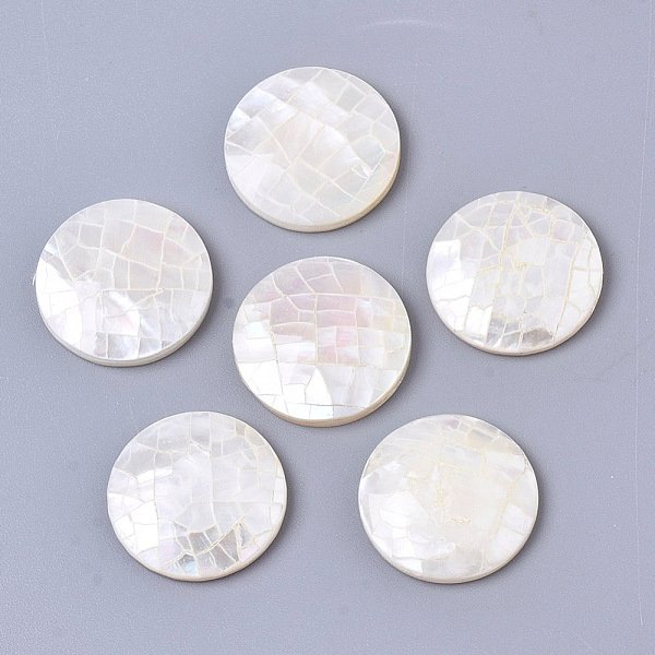 Cabochons En Coquille De Nacre Blanche Naturelle, Avec Coquille D'eau Douce, Plat Rond, Couleur De Coquillage, 16X3Mm-image