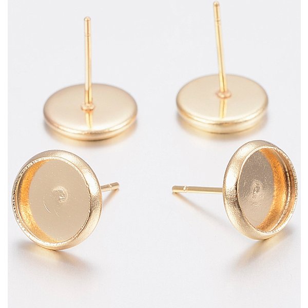 Ohrsteckerfassungen Aus Edelstahl 304, Flachrund, Echtes 18K Vergoldet, Fach: 8 Mm, 10X1.5 Mm, Stift: 0.8 Mm-image