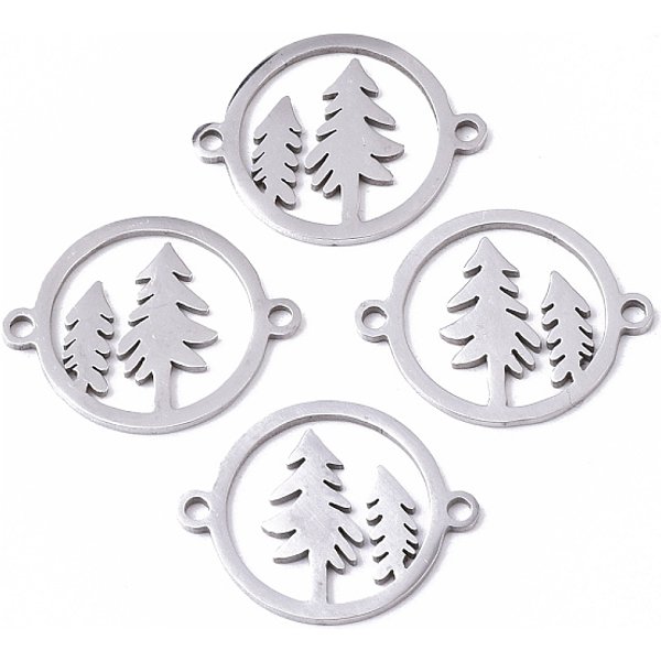 Connecteurs De Liens De NoëL En Acier Inoxydable 201 RéSistants Au Ternissement, Coupe Au Laser, Bague Avec Sapin De Noel, Couleur Inoxydable, 19X15X1Mm, Trou: 1.4Mm-image