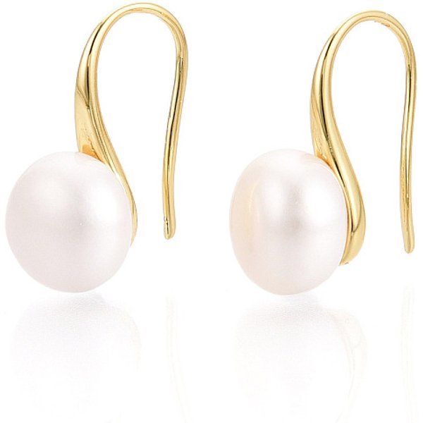 Pendientes Colgantes De Perlas Naturales De LatóN, SemicíRculo, Real 18K Chapado En Oro, 17.5-19X8.5-9Mm-image