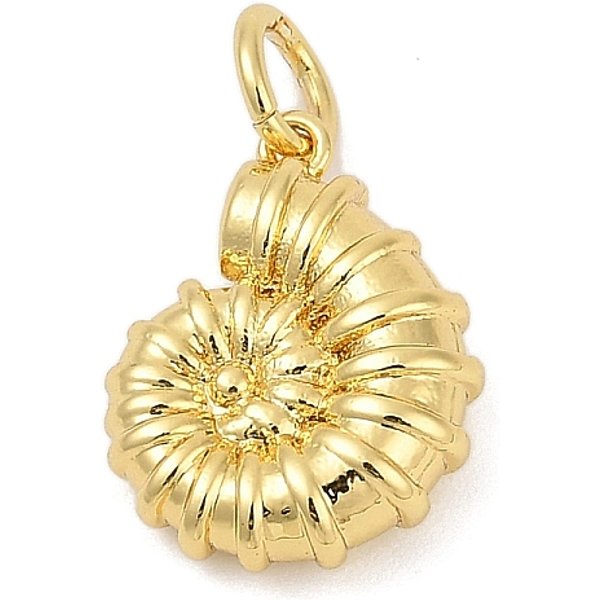 Brass Charms, Conch, with Jump Ring, Rack Plating, Cadmium Free & Lead Free, Long-Lasting Plated, Real 18K Gold Plated, 14x11x4.5mm, Hole: 3mm