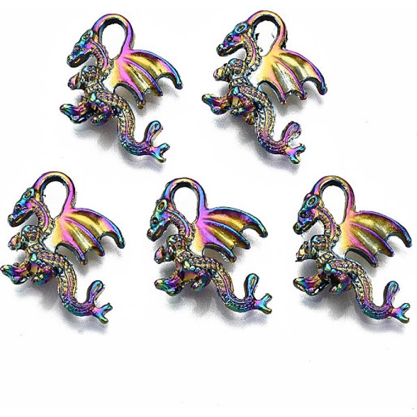 Rainbow Color Alloy Pendants, Cadmium Free & Lead Free, Dragon, 15X18X5Mm, Hole: 5X2Mm-image