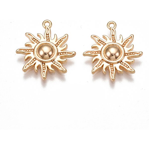 Brass Pendants, Nickel Free, Real 18K Gold Plated, Sun, 17.5X15.5X3Mm, Hole: 1Mm-image