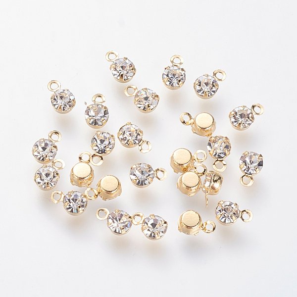 Brass Rhinestone Charms, Nickel Free, Real 18K Gold Plated, 5.5X3.5X2.5Mm, Hole: 1Mm-image