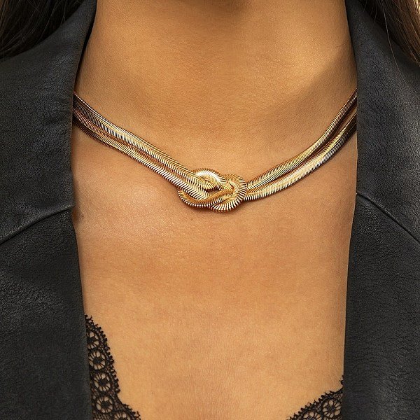 Iron Snake Chain Knot Necklaces for Women, Golden, 15.91 inch(40.4cm)