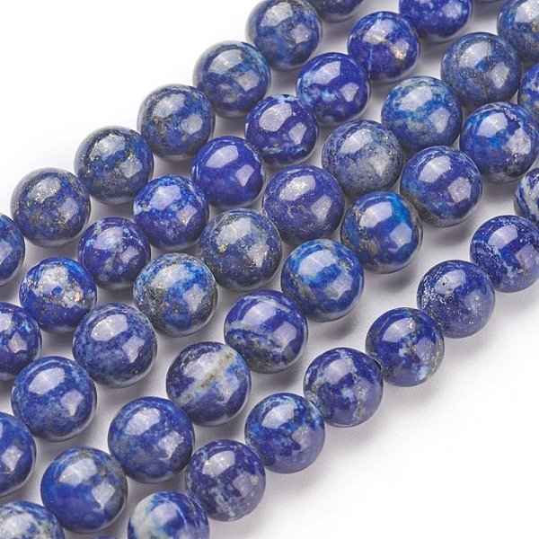 Naturales Lapis Lazuli De Hebras De Abalorios, Redondo, 6Mm, Agujero: 1 Mm, Aproximamente 59-61 Pcs / Cadena, 15 Pulgada (380 Mm)-image