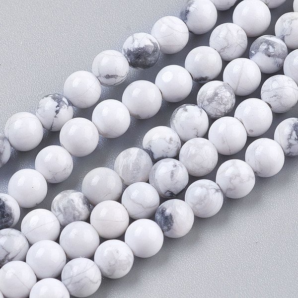 Chapelets De Perles En Howlite Naturelle, Ronde, Blanc, 4Mm, Trou: 0.5Mm, Environ 41 Pcs/Chapelet, 7.6 Pouce-image