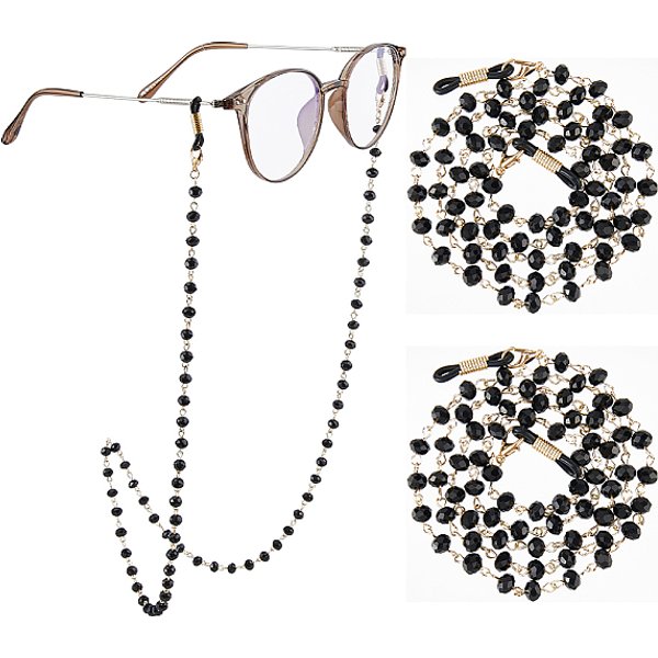2Pcs Iron Eyeglasses Chains, with Glass, Neck Strap for Eyeglasses, with Silicone Loop Ends, Golden, 775mm