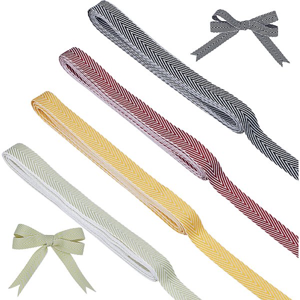 20 Yards 4 Colors Polyester Ribbon, Clothes Accessories, Flat, Mixed Color, 5/8 Inch(15Mm), About 5 Yards/Color-image