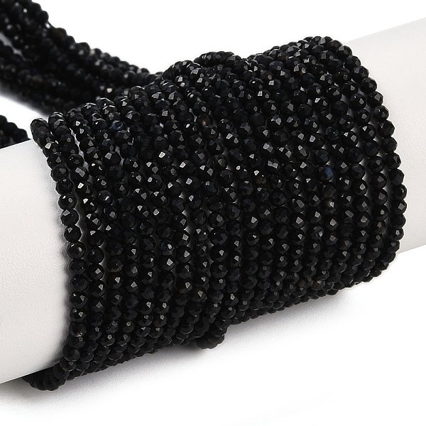 Natural Black Onyx Beads Strands, Faceted Round, Dyed, Grade A, 2Mm, Hole: 0.8Mm, About 190Pcs/Strand, 15 Inch-image
