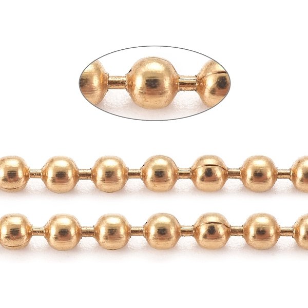 Pvd Vacuum Plating 304 Stainless Steel Ball Chains, With Spool, Soldered, Golden, 2Mm, About 32.8 Feet(10M)/Roll-image
