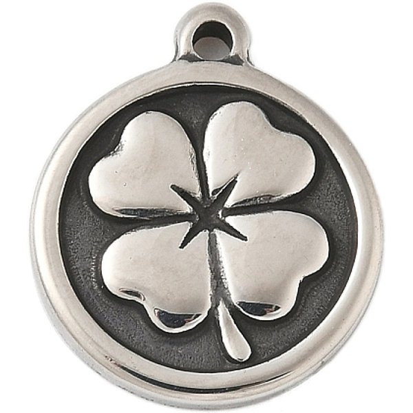 AnhäNger Im Tibetischen Stil Aus 304 Edelstahl, Runde, Antik Silber Farbe, Klee, 18X15X2.5 Mm, Bohrung: 1.6 Mm-image