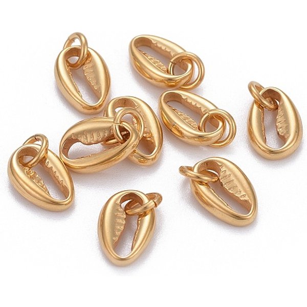 304 Stainless Steel Charms, With Jump Ring, Cowrie Shell, Golden, 11.5X7.7X3Mm, Hole: 3.5Mm-image