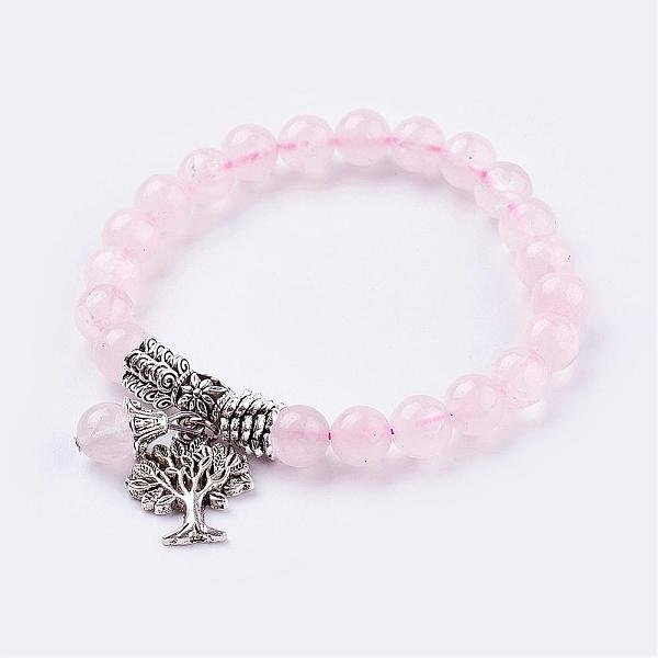 NatüRlichen Rosenquarz Stretch-ArmbäNder, Mit Tibetischen Stil AnhäNger, 2 Zoll (51 Mm)-image