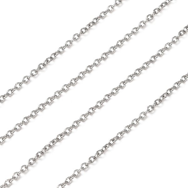 Tarnish Resistant 304 Stainless Steel Cable Chains, Soldered, With Spool, Oval, Stainless Steel Color, 2X1.5X0.4Mm, About 82.02 Feet(25M)/Roll-image