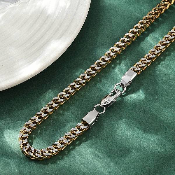5MM 304 Stainless Steel Wheat Chain Necklaces For Women Men, Pvd Vacuum Plating, Real 22K Gold Plated, 23.78 Inch(60.4Cm)-image