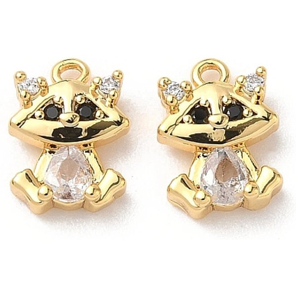 Brass Micro Pave Cubic Zirconia Charms, Fox Charm, Nickel Free, Real 18K Gold Plated, 10.5x7.5x3mm, Hole: 1mm