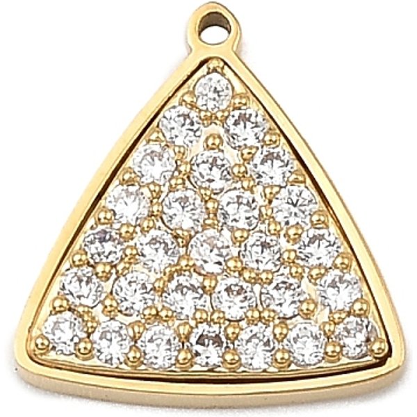 304 Stainless Steel Micro Pave Cubic Zirconia Charms, Cadmium Free & Nickel Free & Lead Free, Golden, Triangle, 12X11X2Mm, Hole: 0.8Mm-image