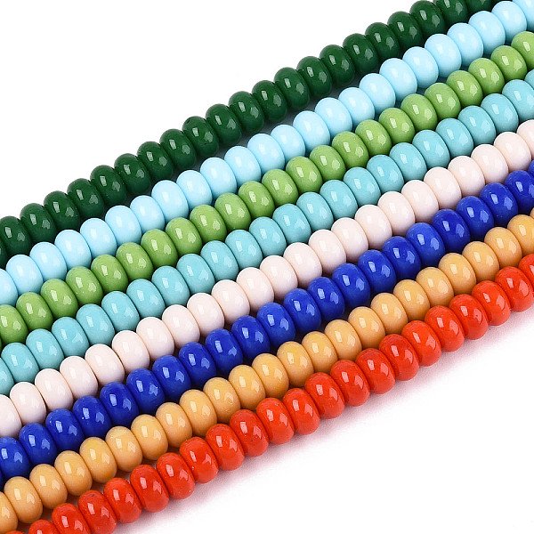 Cuentas De Vidrio Opaco Electrochapa Color SóLido Hebras, Rerondana Plana, Color Mezclado, 4X2.5Mm, Agujero: 0.7 Mm, Aproximamente 135 Pcs / Cadena, 14.96'' (38 Cm)-image