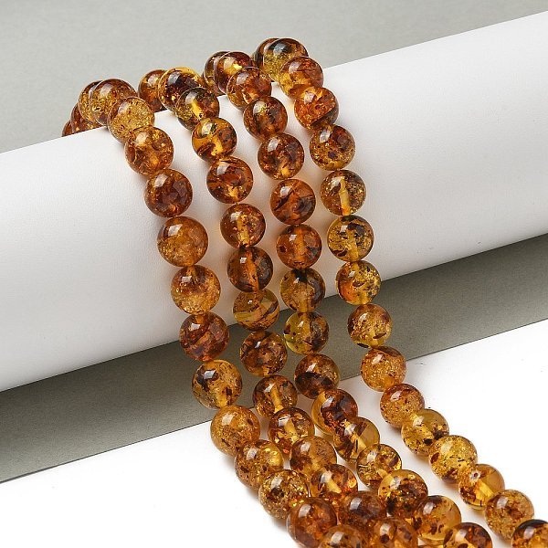 Perles d'ambre naturel brins, ronde, 7.5-9mm, Trou: 0.7mm, à propos 43-51pcs / srand, 14.2-15.16'' (35.5-38.5 cm)
