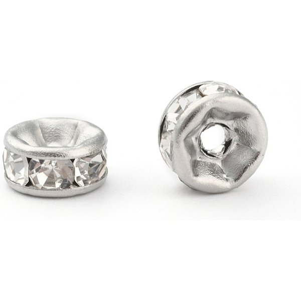 316 Surgical Stainless Steel Crystal Rhinestone Spacer Beads, Rondelle, For Jewelry Craft Making Findings, Stainless Steel Color, 6X3Mm, Hole: 1Mm-image