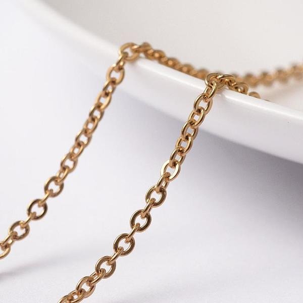 Pvd Vacuum Plating 304 Stainless Steel Cable Chains, Soldered, With Spool, Flat Oval, Golden, 2.5X2X0.5Mm, About 82.02 Feet(25M)/Roll-image