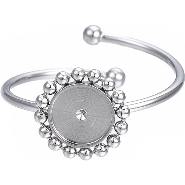 Bague Ouverte En Acier Inoxydable 304 Anti-Ternissement, Monture Cabochon, Plat Rond, Couleur Inoxydable, Nous Taille 8 (18.1 Mm), Plateau: 6 Mm-image
