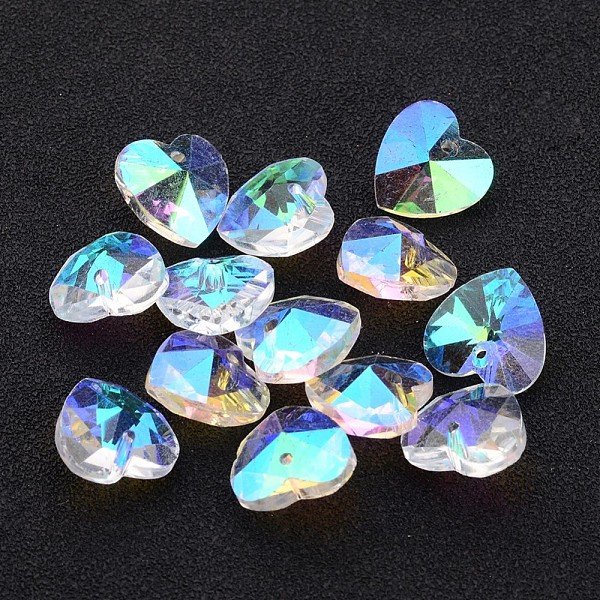 Ciondoli In Vetro Di San Valentino, Cuore, Per La Realizzazione Di Braccialetti, Sfaccettato, Chiaro Ab, Ab Colore Placcato, 14Mmx7-8Mm, Foro: 1 Mm-image
