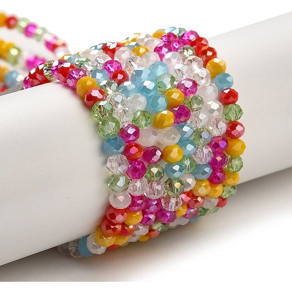 Glass Beads Strands, Faceted, Rondelle, Mixed Color, 4X3Mm, Hole: 0.4Mm, About 123-127Pcs/Strand, 15.75-16.5 Inch(40-42Cm)-image