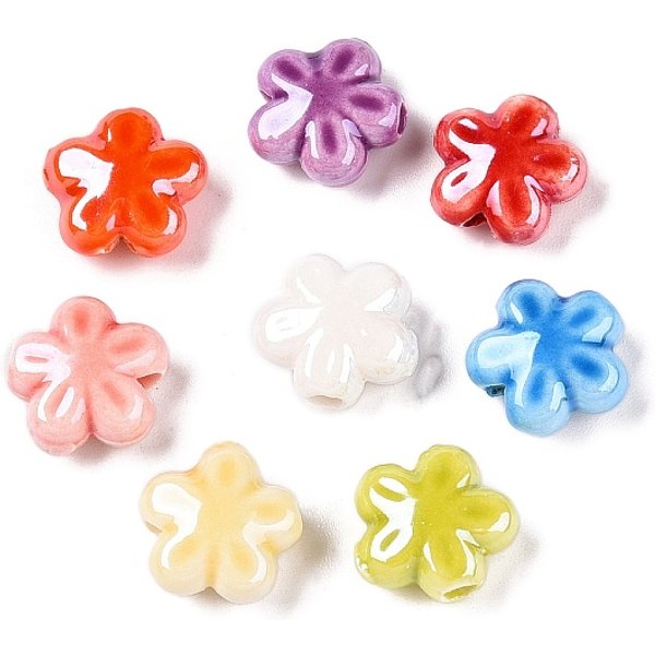 Handmade Porcelain Beads, Pearlized, Flower, Mixed Color, 11.5X11.5X5.5Mm, Hole: 1.6Mm-image