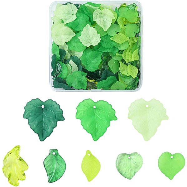 76G 8 Style Transparent Acrylic Pendants, Leaf, Mixed Color, 15-24X11-22.5X2-5Mm, Hole: 1-2Mm-image