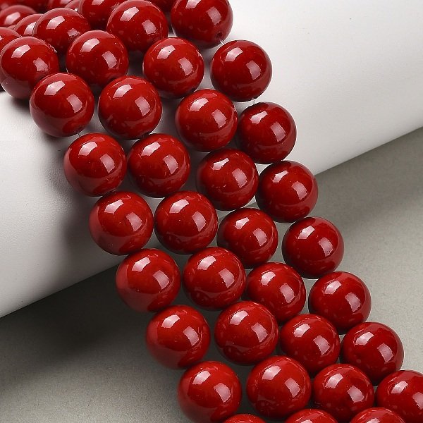 Cuentas Mashan Naturales Redondos Del Jade Hebras, TeñIdo, Rojo, 12Mm, Agujero: 1 Mm, Aproximamente 31 Pcs / Cadena, 15 Pulgada-image