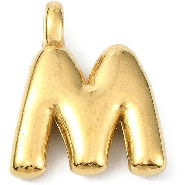 Ion Plating(Ip) 304 Stainless Steel Pendants, Letter Charm, Real 18K Gold Plated, Letter M, 18X15X4Mm, Hole: 1.6Mm-image
