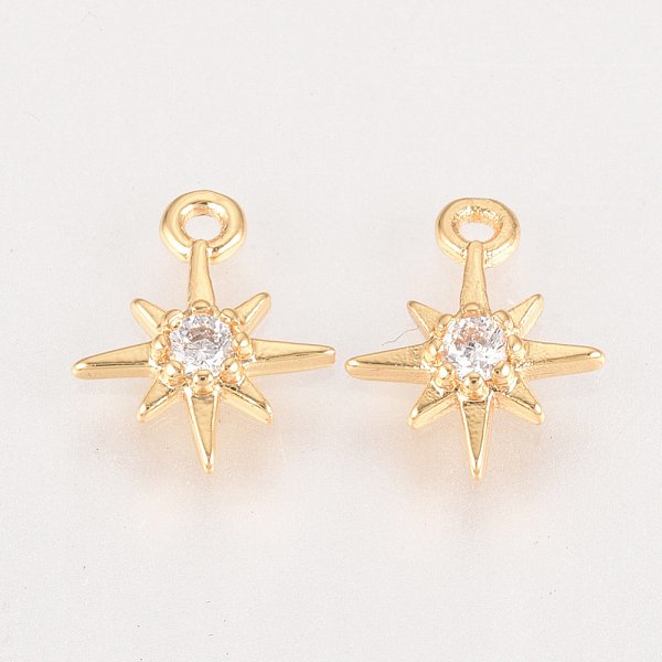 Brass Cubic Zirconia Charms, Star, Nickel Free, Real 18K Gold Plated, 10.5X8.5X2Mm, Hole: 1Mm-image