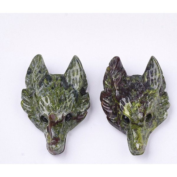 Natürliche Drachen Blut Jaspis Anhänger, Wolfskopf, 37-42x25-30x10-13 mm, Bohrung: 2 mm