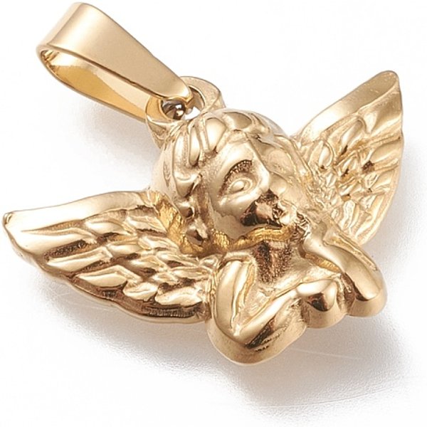 Ciondoli In Acciaio Inox 304, Angelo, Oro, 17X22X6Mm, Foro: 7.5X3 Mm-image