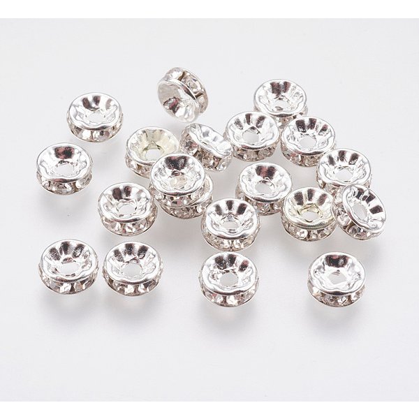 Brass Grade A Crystal Rhinestone Beads, Rondelle, for Jewelry Making, Cadmium Free & Lead Free, DIY Necklaces and Bracelets Craft Supplies, Silver, 8x3.5mm, Hole: 1.8mm