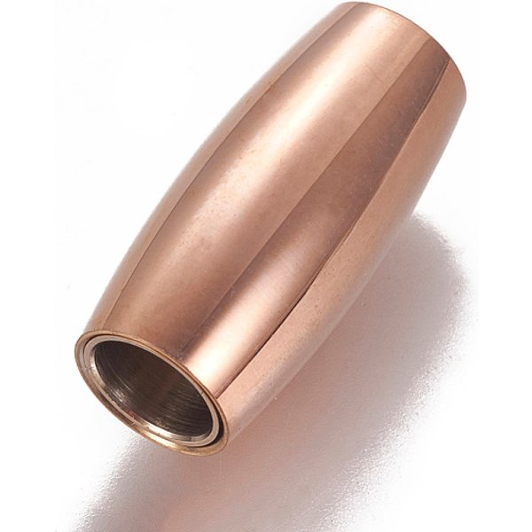 Ionenplattierung (IP) 304 Edelstahl-Magnetverschlüsse mit eingeklebten Enden, Reis, Roségold, 21x9.5 mm, Bohrung: 6 mm