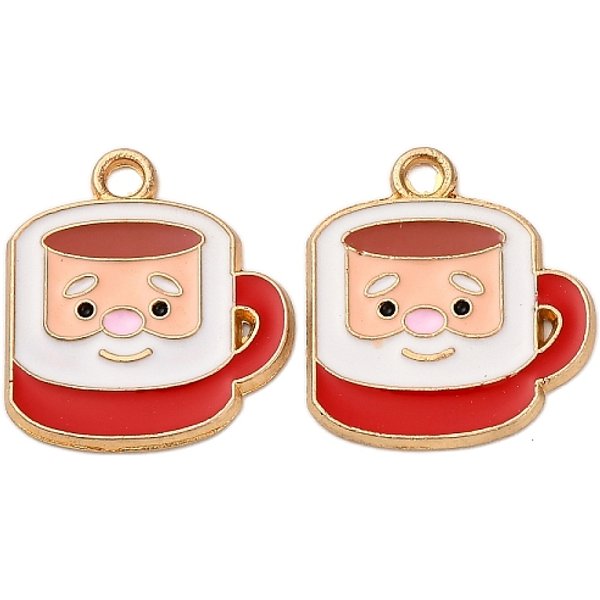 Christmas Alloy Enamel Pendants, Golden, Teacup, 19.5x17.5x1.5mm, Hole: 2mm
