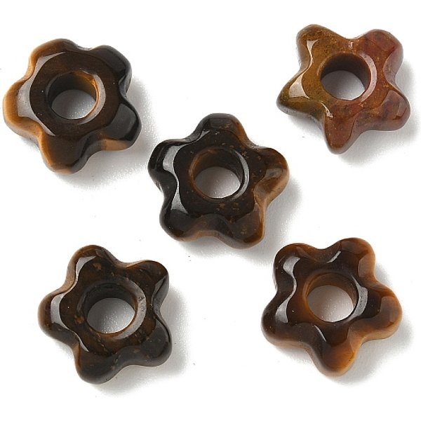 Natural Tiger Eye European Beads, Flower Large Hole Beads, 14-15X14-15X5.5-6Mm, Hole: 5Mm-image
