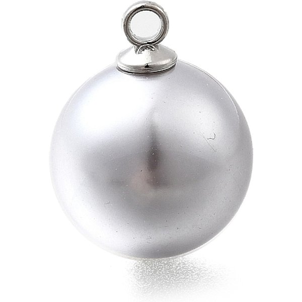 ABS Plastic Pearl Pendants, Round, with Platinum Alloy Loop, Silver, 18x13.5mm, Hole: 1.8mm