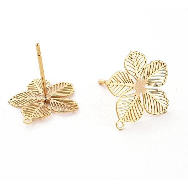 Accessoires De Clous D'oreilles En Laiton, Pour La Fabrication De Boucles D'oreilles Diy, Avec Boucle, Fleur, Sans Nickel, VéRitable 18K Plaqué Or, 14.5X13Mm, Trou: 1Mm, Pin: 0.6 Mm-image