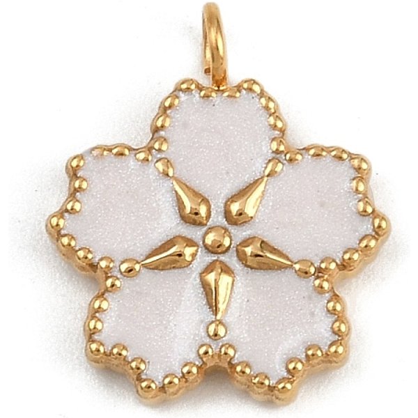 304 Stainless Steel Pendants, With Enamel, Cadmium Free & Nickel Free & Lead Free, Real 18K Gold Plated, Flower, 16X13.5X2.5Mm, Hole: 2.3Mm-image