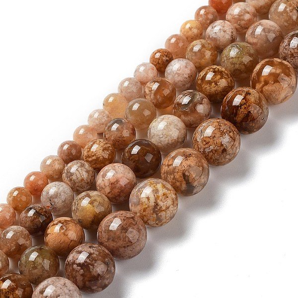 Naturelles Fleurs Agate Perles Brins, Ronde, 8-8.5Mm, Trou: 0.8Mm, Environ 47 Pcs/Chapelet, 15.63'' (39.7 Cm)-image