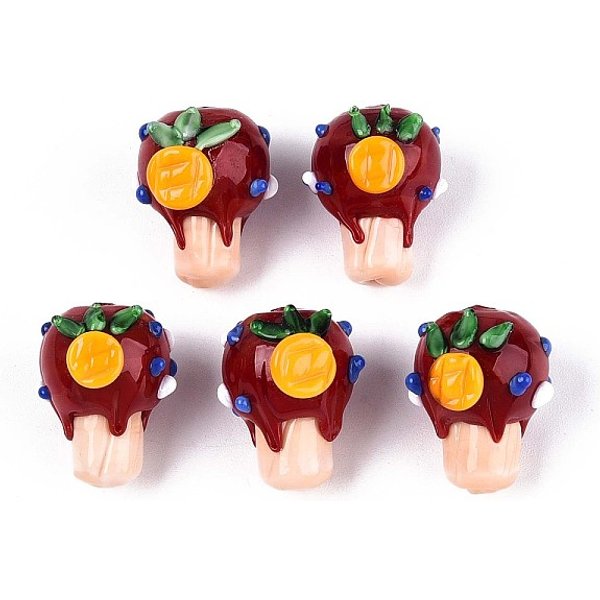 Handmade Lampwork Bumpy Beads, Orange Cup Cake, Dark Red, 19-20X15-16X14-16Mm, Hole: 0.8-1Mm-image