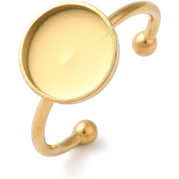 Composants De Bague à Manchette Ouverte En Acier Inoxydable 304 Avec Placage Ionique (Ip), RéGlage De La Bague Des Pads, Plat Rond, VéRitable 18K Plaqué Or, Plateau: 10 Mm, 1.5Mm, RéGlable-image